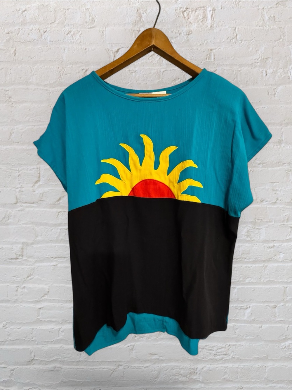 Vintage Peter Popovitch Teal Blue Sunrise/Sunset Oversized Blouse